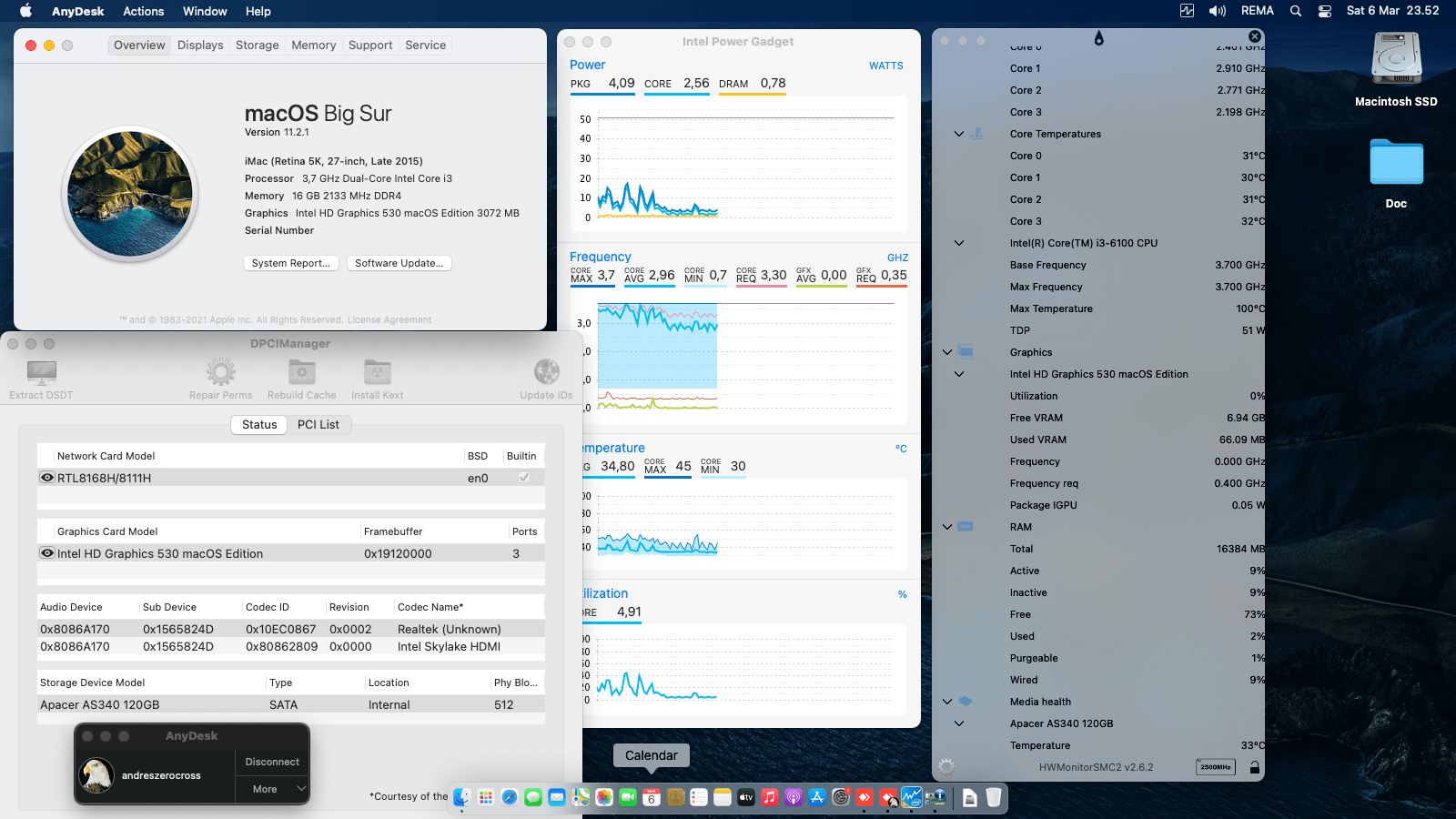 Success Hackintosh macOS Big Sur 11.2.1 Build 20D75 in Biostar H110MH Pro D4 + Intel Core i3 6100